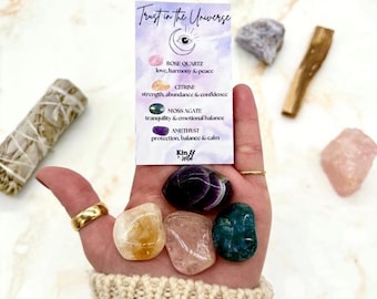 Trust in the Universe Crystals Gift Set, Spiritual Gift for Best Friend with Rose Quartz
