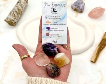 New Beginnings Crystals Set, Fresh Start Letterbox Gift with Tumblestone Crystals 20-25mm