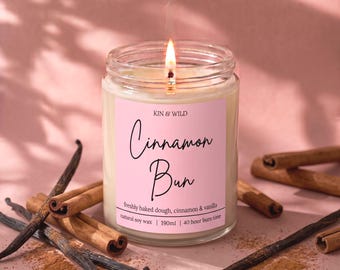 Cinnamon Bun Soy Wax Candle, Autumn Home Decor Birthday Gift for Her Housewarming Gift Best Friend Bestie Custom Candle Get Well Soon