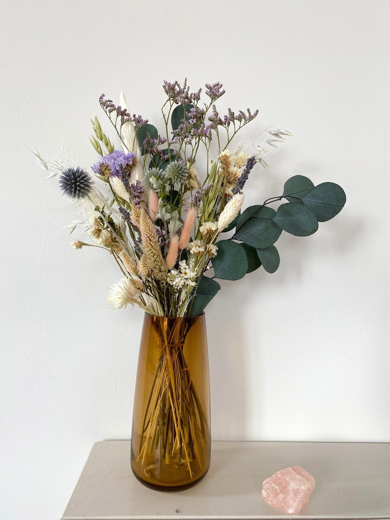 Dried Flower Bouquet Greens & Blues Dried Flower Arrangements with Thistles and Preserved Eucalyptus Boho Home Decor New Home Gift image 1
