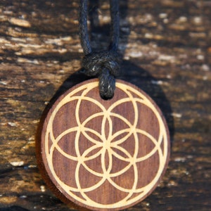 Seed of Life Pendant, solid wood pendant, Sacred Geometry Pendant Necklace, marquetry