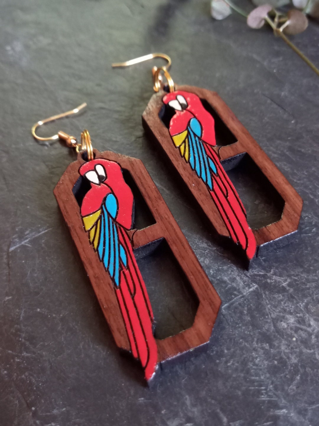 RAIDIN Acrylic Halloween Pirate Parrot Earrings – Scarlet Macaw Dangle Earrings For Women