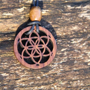 Seed of Life Pendant, solid walnut pendant, Sacred Geometry Pendant Necklace