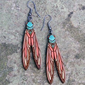 Cicada Insect Earrings, Forest Bug Earrings, Art Nouveau Earrings, Wooden Earrings, Handcrafted Earrings