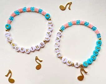 Sabrina Carpenter Espresso Collectible Bracelet Set - "I'm Working Late Cause I'm a Singer" with Music Note Charm