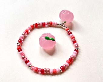 Pink Pumpkin Autumn Bracelet Accesory with Glass Pumpkin Charm