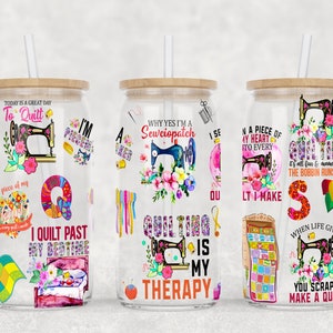 Quilting Therapy Tumbler Wrap: 16oz Libbey Can Design (PNG Digital Download)