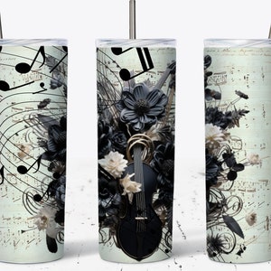 Music Note Tumbler Wrap, Music Wrap For Tumbler, Vintage Flowers PNG, Music Notes, 20 OZ Skinny Tumbler Sublimation Design, Music Lovers