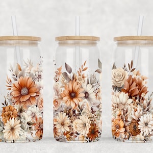 Boho Flowers 16oz Libbey Glass Can Sublimation Design, Floral Glass Can Wrap, Boho  Tumbler Wrap, PNG File Digital Download