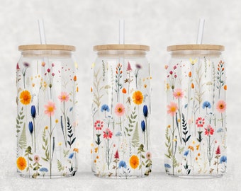 Wildflower Libbey Glass Can Tumbler Sublimation Design (Digital Download)