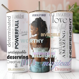 Love Yourself Black Woman Tumbler Wrap, 20oz Skinny Tumbler Sublimation Designs, Affirmations Tumbler Wrap, PNG File Digital Download