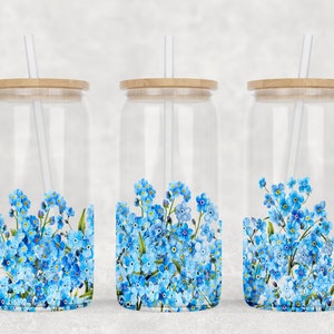Forget-me-not Flower 16oz Libbey Glass Can Sublimation Design, Floral Glass Can, Blue Flowers, Sublimation PNG Digital Download