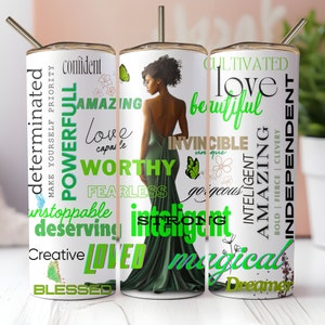 Love Yourself Black Woman Tumbler Wrap, 20oz Skinny Tumbler Sublimation Designs, Affirmations Tumbler Wrap, PNG File Digital Download