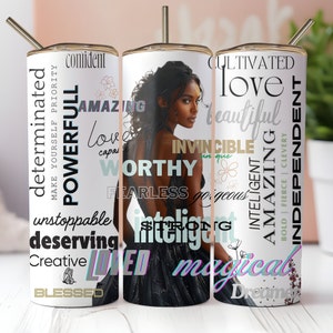 Love Yourself Black Woman Tumbler Wrap, 20oz Skinny Tumbler Sublimation Designs, Affirmations Tumbler Wrap, PNG File Digital Download