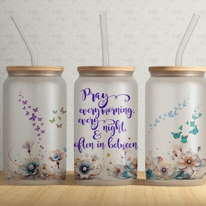 Pray Christian Bible Verse Affirmations 16 oz Libbey Glass Can Tumbler Design, Religious Glass Can Wrap, Christian Glass Can Wrap, Pray 16oz