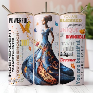 You are Blessed, Black Woman Tumbler, 20oz Skinny Tumbler Sublimation Designs, Affirmations Tumbler Wrap, You Are, PNG File Digital Download