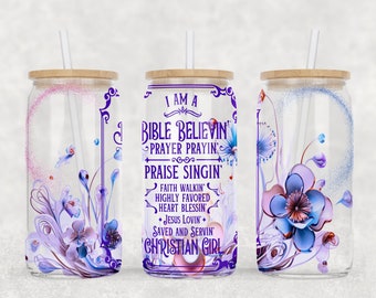 Christian Affirmations Libbey Glass Can Tumbler: Bible Verse Design (16 oz) (Digital Download)