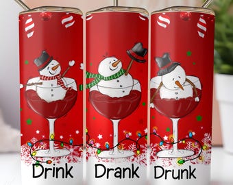 Envoltura de vaso con muñeco de nieve navideño divertido PNG: Bebiendo, bebiendo, borracho (Descarga digital)