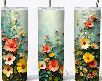 Seamless Wild Wildflowers Vibrant Colors Watercolour-like 20 oz Skinny Tumbler Wrap For Sublimation, Spring Popular Floral Design Girl Gift
