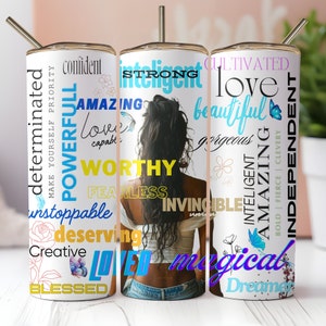 Love Yourself Black Woman Tumbler Wrap, 20oz Skinny Tumbler Sublimation Designs, Affirmations Tumbler Wrap, PNG File Digital Download