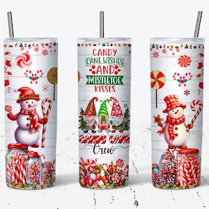Christmas Tumbler Wrap: Candy Cane Wishes, Mistletoe Kisses (PNG Digital Download)