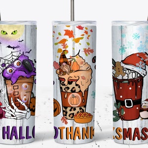 Happy Hallowthanksmas 20 oz Skinny Tumbler Halloween PNG, Sublimation Design DIGITAL,Christmas png, Thanksgiving PNG, Funny Holiday Design