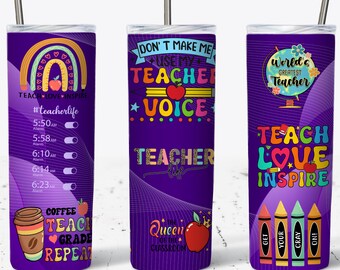 Teacher Tumbler Wrap, 20oz Skinny Tumbler, Teacher Daily Affirmations, Teach Love Inspire Sublimation Design, Messy Bun Teacher Life PNG