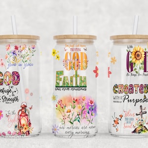 Christian Bible Verse Affirmations 16 oz Libbey Glass Can Tumbler Design, Religious Glass Can Wrap, Christian Glass Can Wrap, Bible Verse
