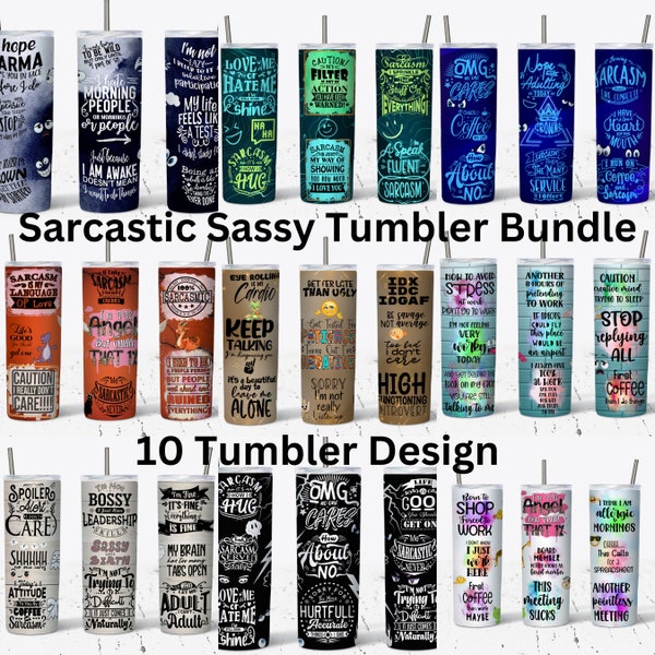 10 Funny Tumbler Wrap Bundle Sarcastic PNG, 20oz Skinny Tumbler, Funny Gift Bundle PNG Wrap, Sassy Gift Bundle, PNG's Files Instant Download