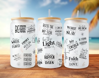 Christian Bible Verse Glass Can Tumbler: Religious Affirmations Design (Digital Download)