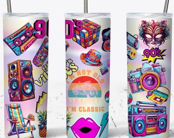 90s Tumbler Wrap: Vintage Sublimation Design (PNG Digital Download)
