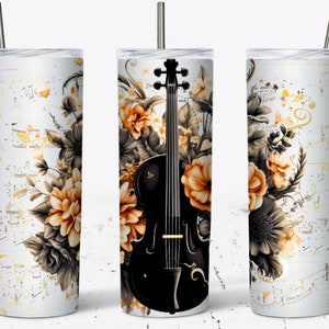 Music Note Tumbler Wrap, Music Wrap For Tumbler, Vintage Flowers PNG, Music Notes, 20 OZ Skinny Tumbler Sublimation Design, Music Lovers