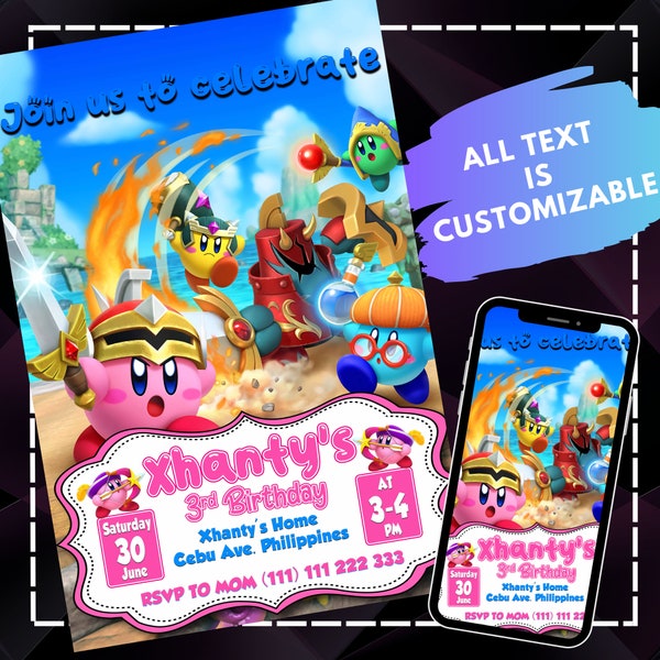 Kirby Paper Birthday Party Invitations Etsy
