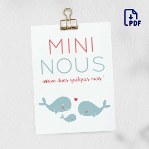 Carte annonce grossesse mini nous baleine à imprimer (illustration rose et bleu thème marin) image 4