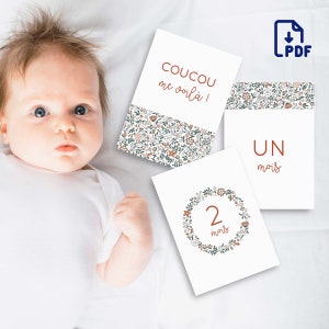 Cartes étapes bébé ma première année imprimable - carte étape bébé fille à imprimer - motif fleur liberty terracotta image 2