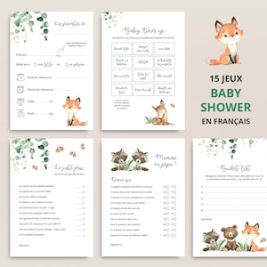 15 jeux baby shower (ou gender reveal) bohème en français à imprimer (PDF imprimable). Aquarelle boho, non genré (pour bébé fille ou garçon)