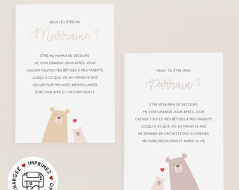 Cartes demande parrain marraine à imprimer