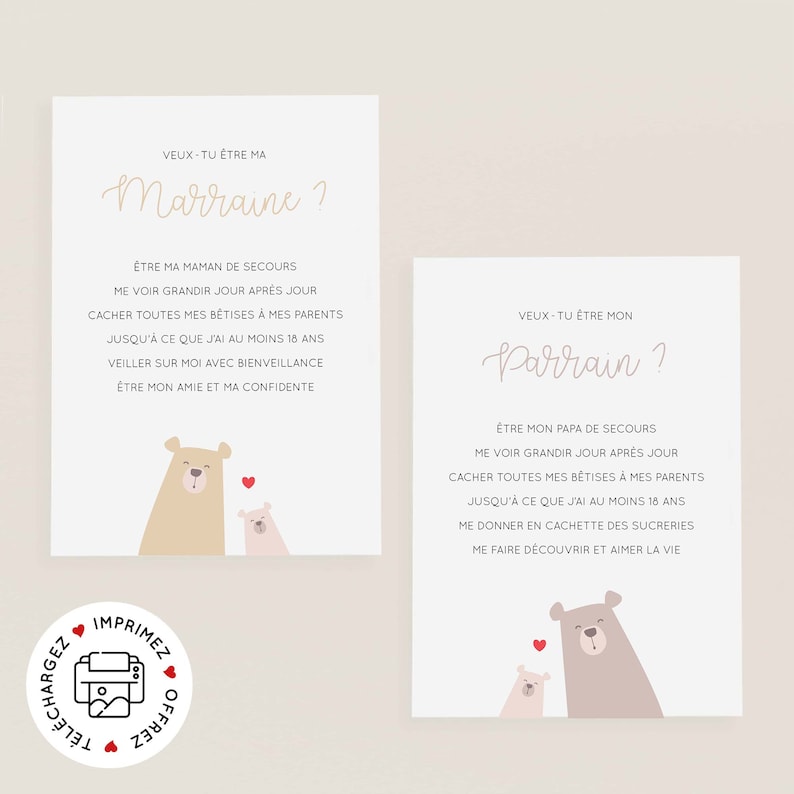 Cartes demande parrain marraine à imprimer image 1