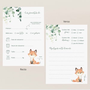 Carte pronostics naissance à imprimer / carte prédiction bébé pour baby shower ou gender reveal en français - PDF imprimable image 2