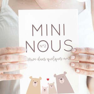 Carte annonce deuxième grossesse mini nous à imprimer (illustration ours, thème forêt) image 2