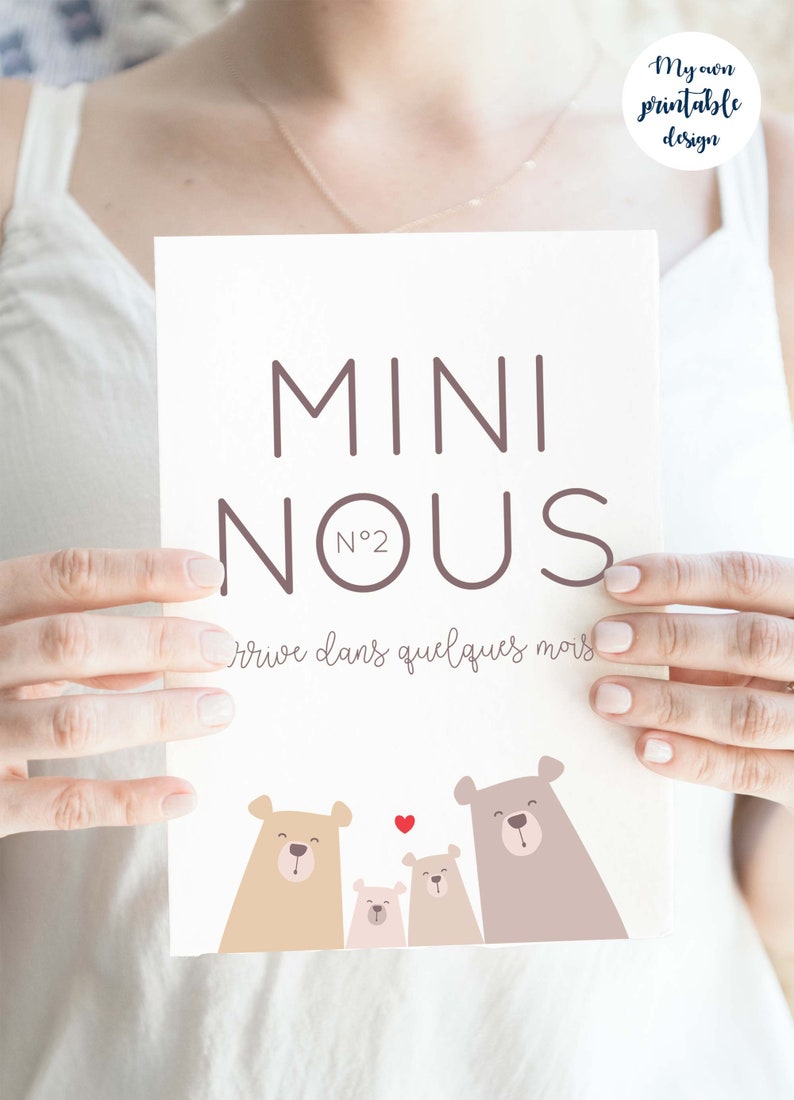 Carte annonce deuxième grossesse mini nous à imprimer (illustration ours, thème forêt) image 2