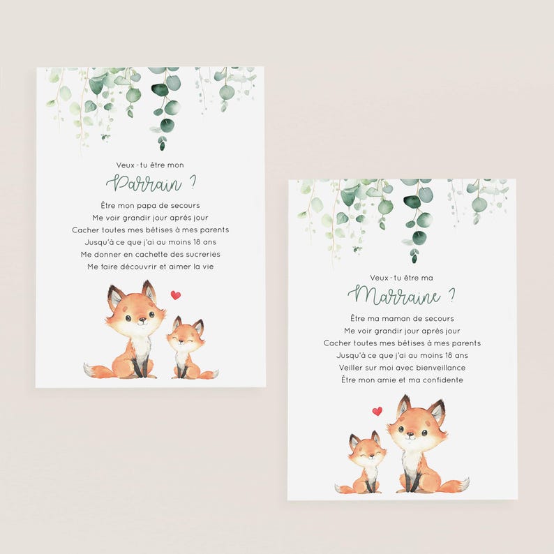 Carte demande parrain marraine / carte annonce futur parrain marraine façon poème, texte en français (non genré, pour bébé fille & garçon) zdjęcie 1