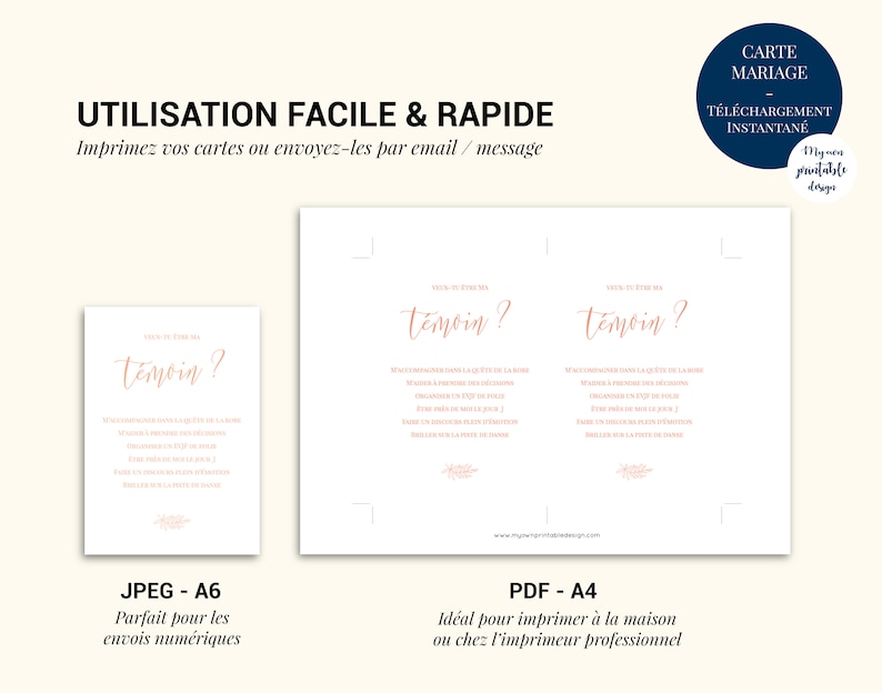 Carte demande témoin mariage à imprimer (PDF) - carte veux-tu être ma témoin imprimable - cadeau témoin mariage - annonce témoin femme image 5