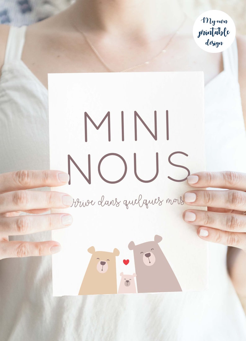 Carte annonce grossesse mini nous à imprimer (illustration ours, thème forêt) image 4