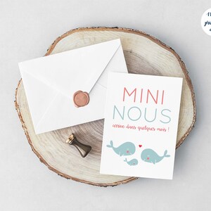 Carte annonce grossesse mini nous baleine à imprimer (illustration rose et bleu thème marin) image 5