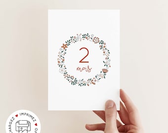 Cartes étapes bébé ma première année imprimable - carte étape bébé fille à imprimer - motif fleur liberty terracotta