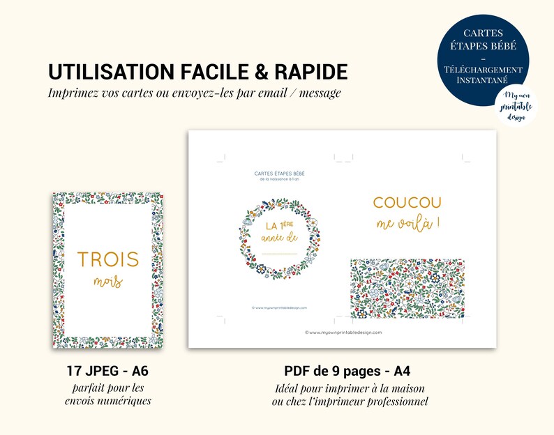 Cartes étapes bébé ma première année à imprimer / carte étape bébé imprimable / carte étape ma première année / liberty / fille & garçon image 6