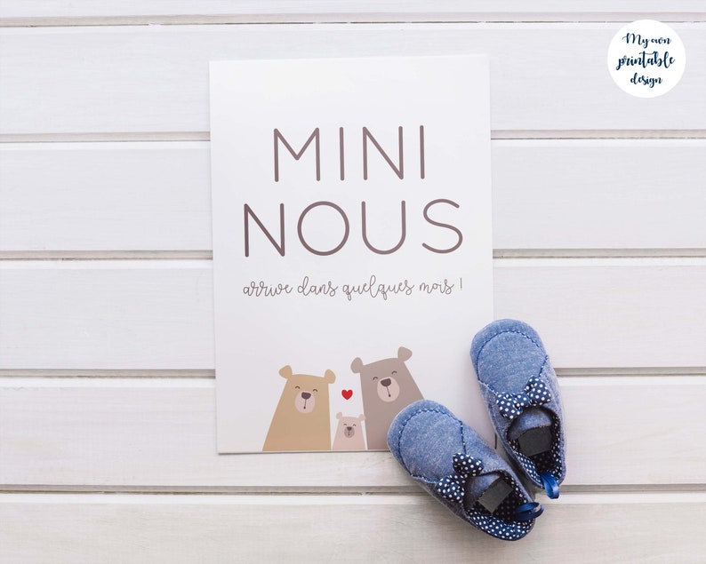 Carte annonce grossesse mini nous à imprimer (illustration ours, thème forêt) image 2