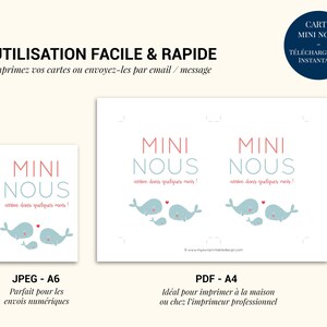 Carte annonce grossesse mini nous baleine à imprimer (illustration rose et bleu thème marin) image 6