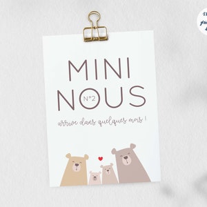 Carte annonce deuxième grossesse mini nous à imprimer (illustration ours, thème forêt) image 5